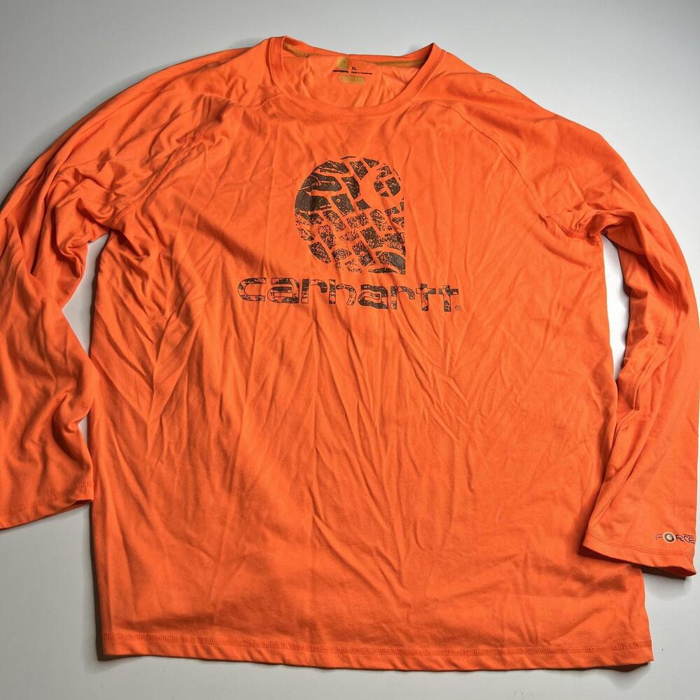 Carhartt Shirt Mens XL Orange Force Boot Graphic Crew Neck Long Sleeve Workwear